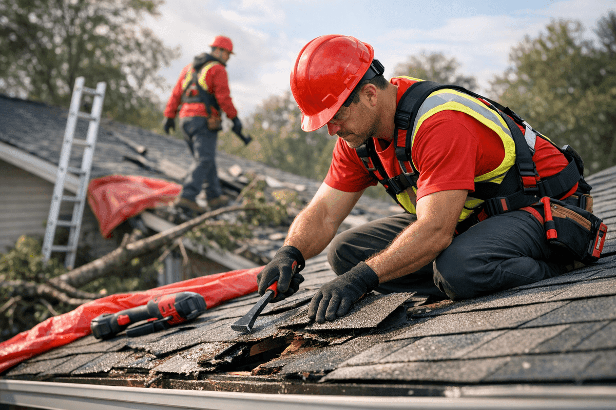 Storm Damage Restoration service by Overhead Roofing